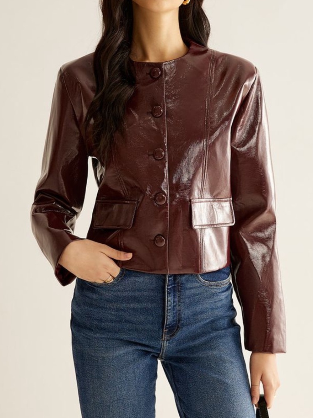 PU Leather Jacket in Burgundy